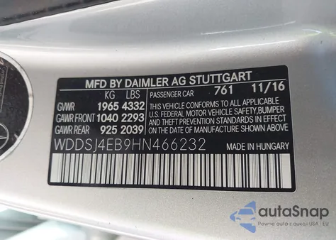 2017 Mercedes-Benz Cla 250 z USA, uszkodzony, nr VIN WDDSJ4EB9HN466232